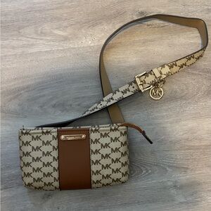 Michael Kors Brown and Tan Crossbody Bag with Signature Monogram